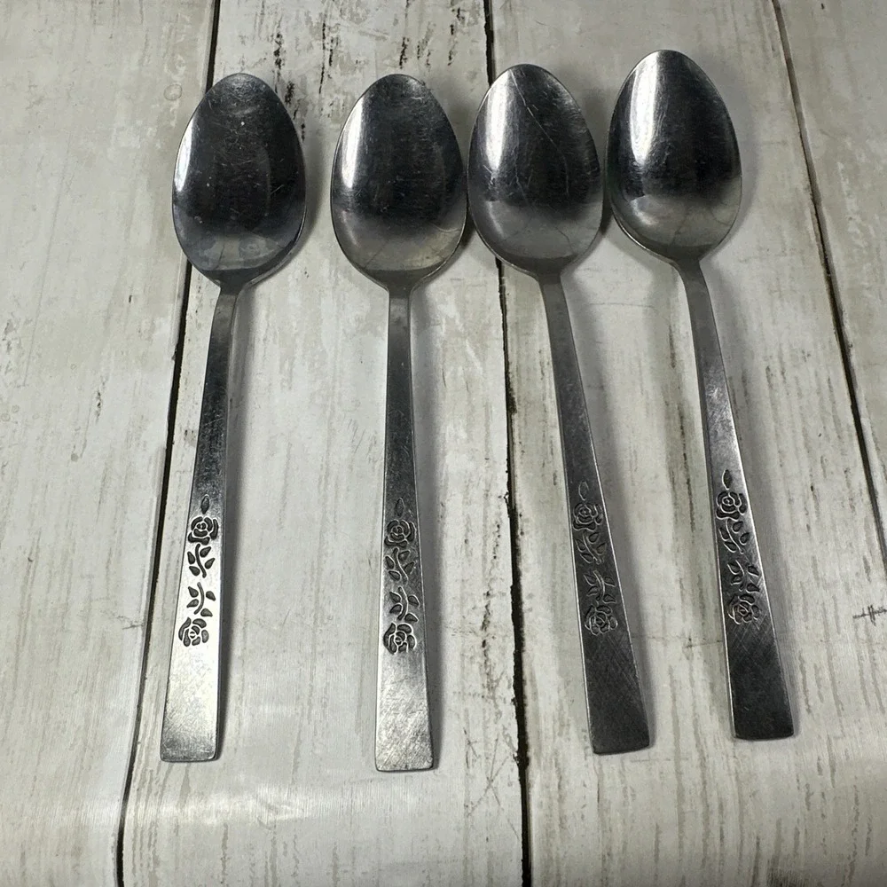 Oxford Hall OXH3 Stainless 4 Oval Soup Spoons Rose Burnished Japan Flatware B67G